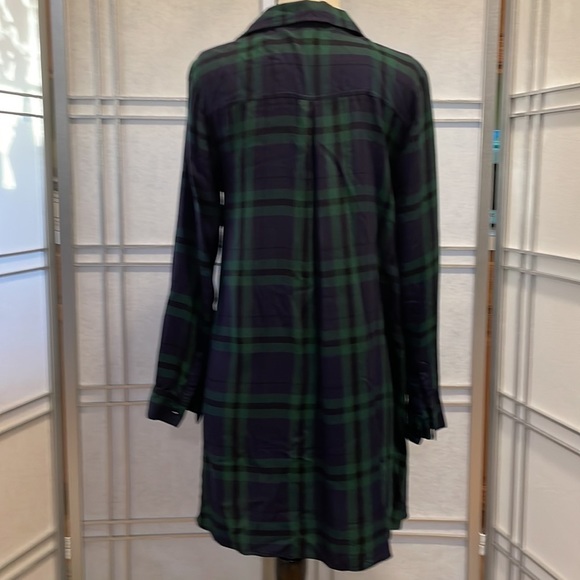 *Old Navy Button Down Shirt Dress Green and Navy Plaid Soft - Picture 4 of 4
